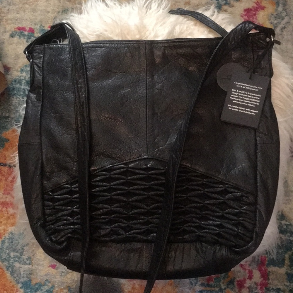 Day & Mood black leather ruched crossbody bag!